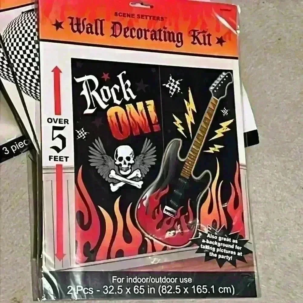 HUGE Rock N Roll Party Lot Decor Banner table toppers, scene setter lanterns